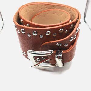 Western Womens Brown Wide  Leather  Studded Belt New Waist Size 27 To 33